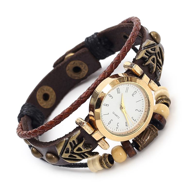 Women Accessories Pk - Reloj de cuarzo de cuero vintage,